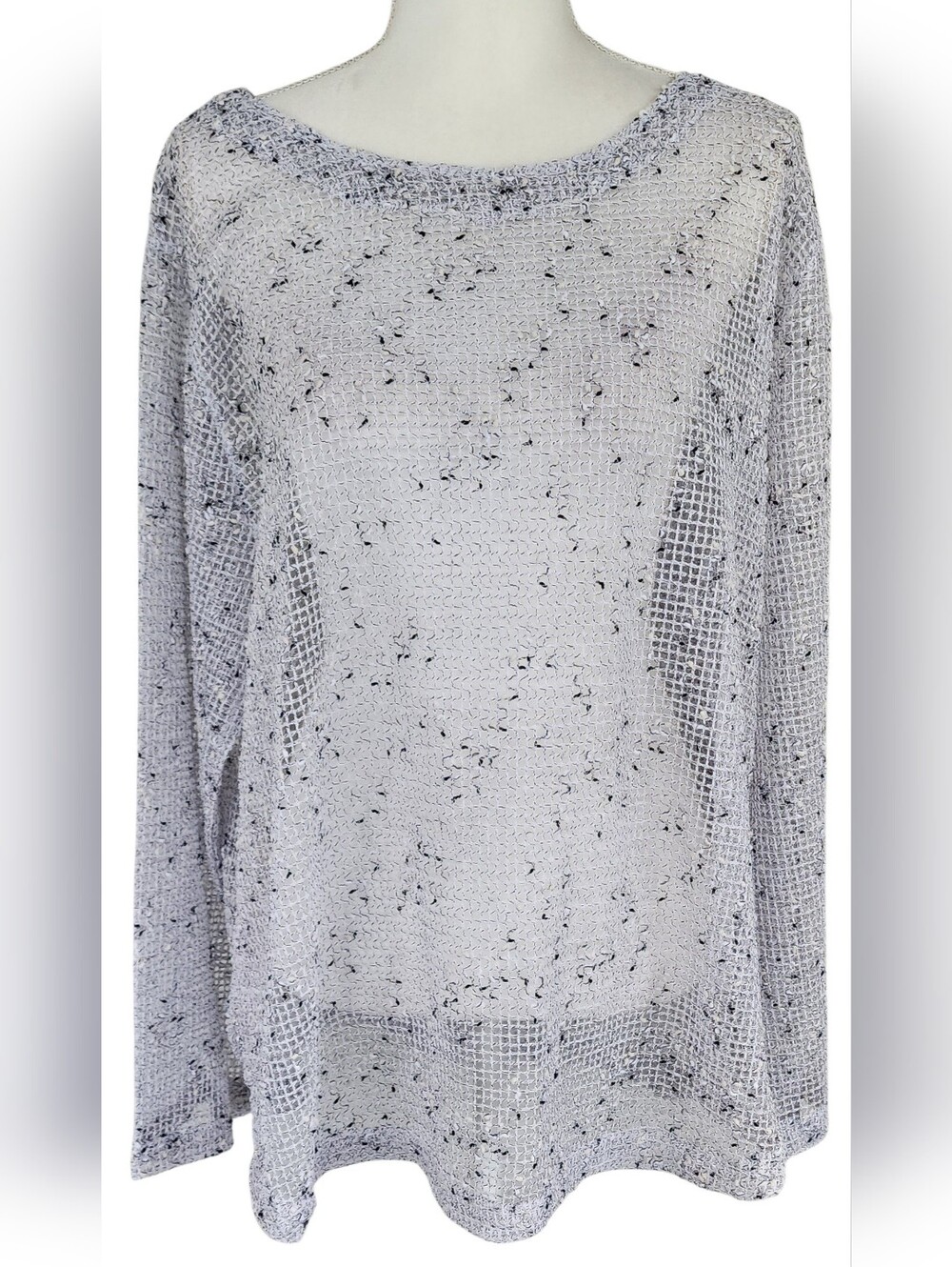 Lulu-B Light Gray Open-Weave Long Sleeve Sweater